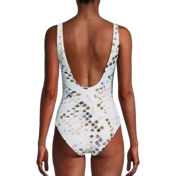 DKNY SPLASH Twist-Front Cutout One-Piece Swimsuit Size 10  Mermaid Scales White - Picture 3 of 8